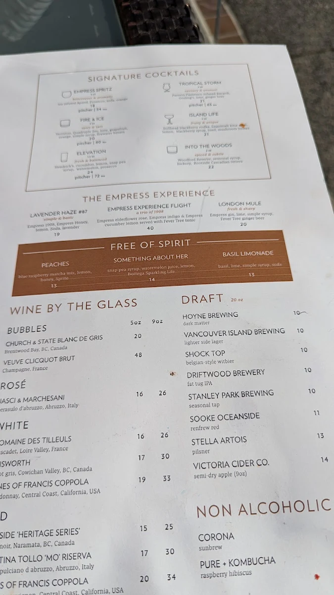 Menu, The Veranda