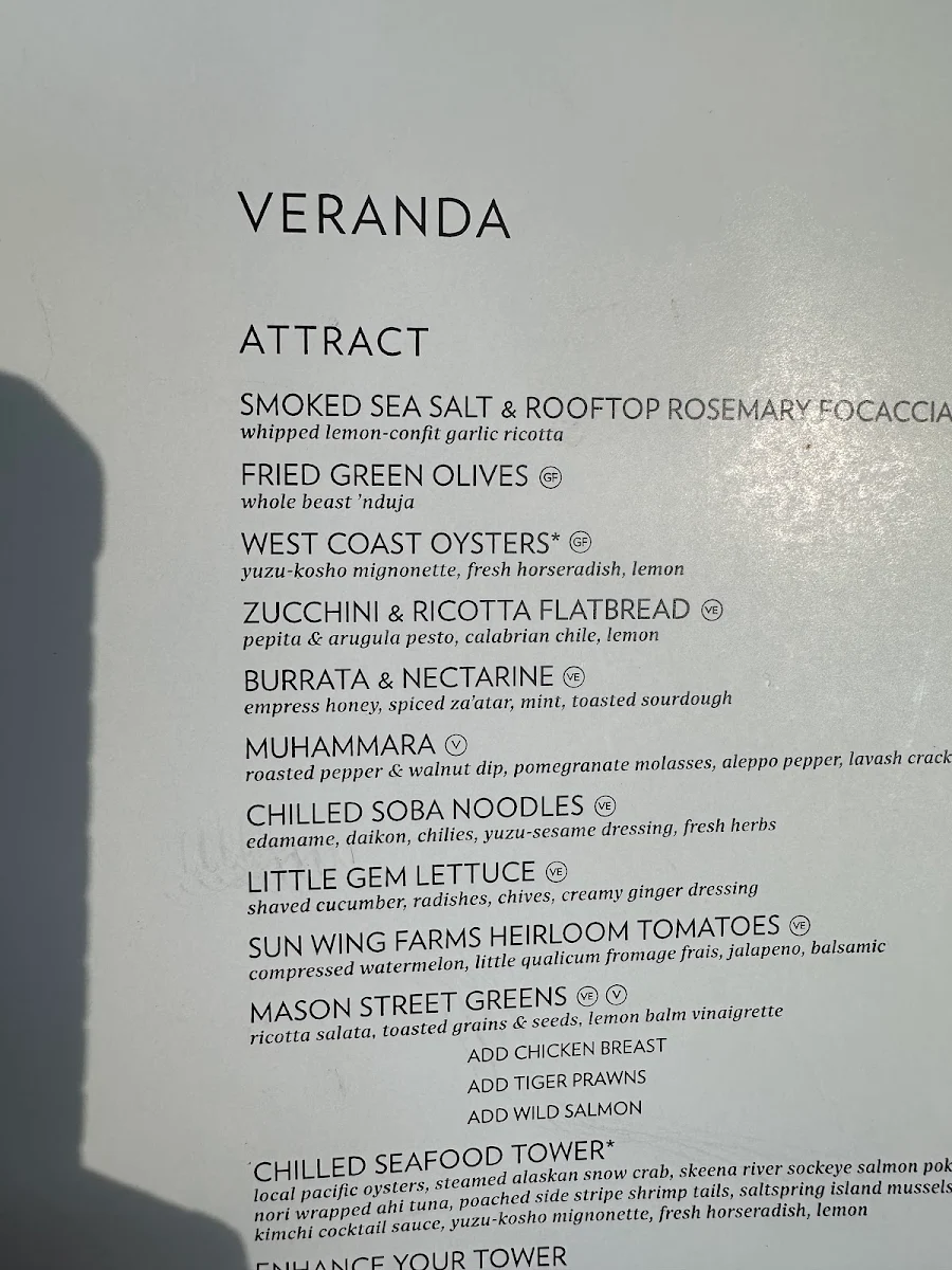 Menu, The Veranda