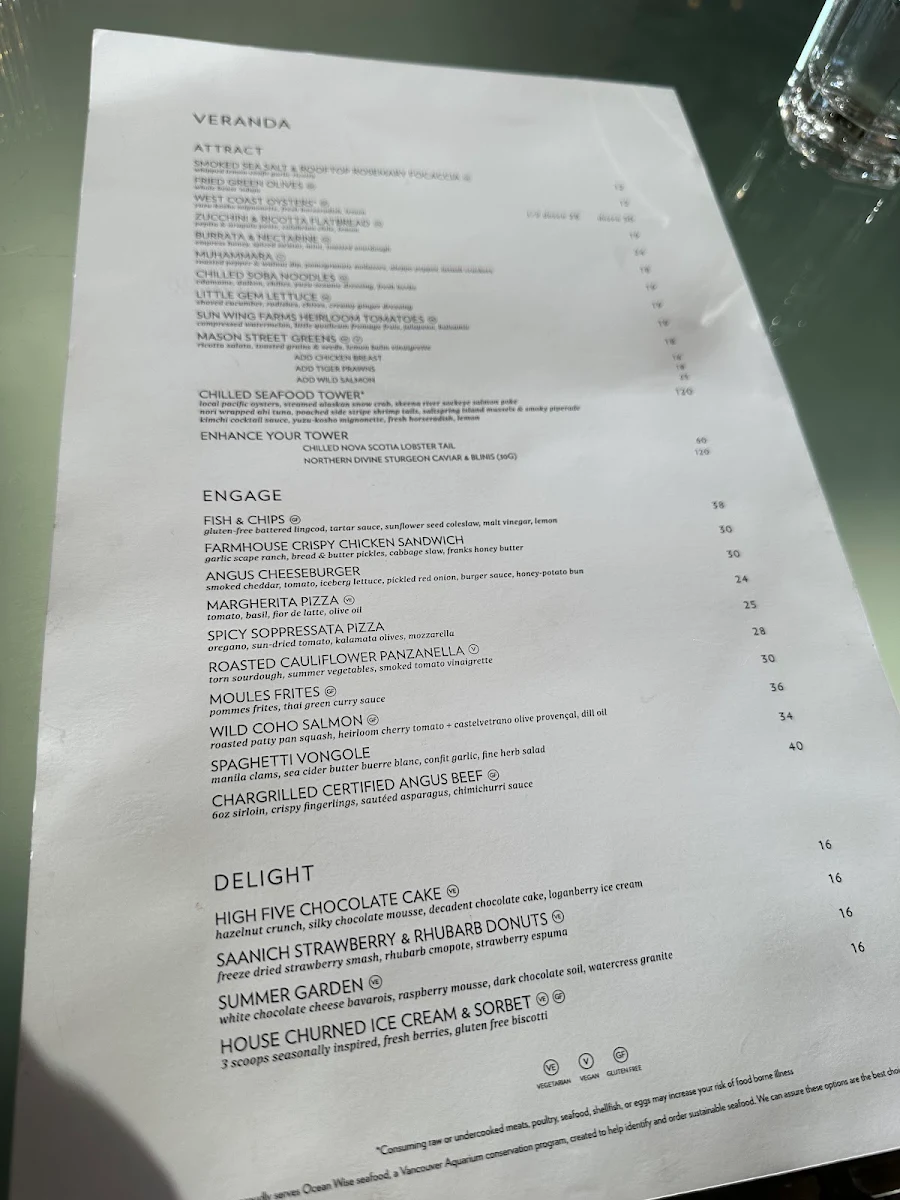 Menu, The Veranda