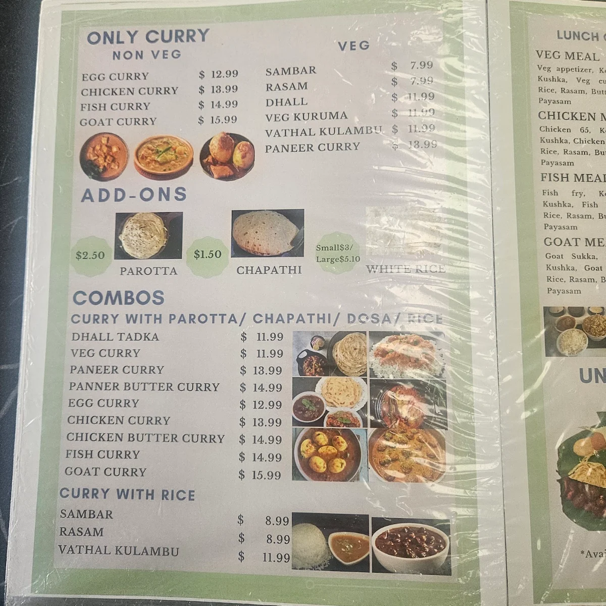 Menu, Amma's Kitchen