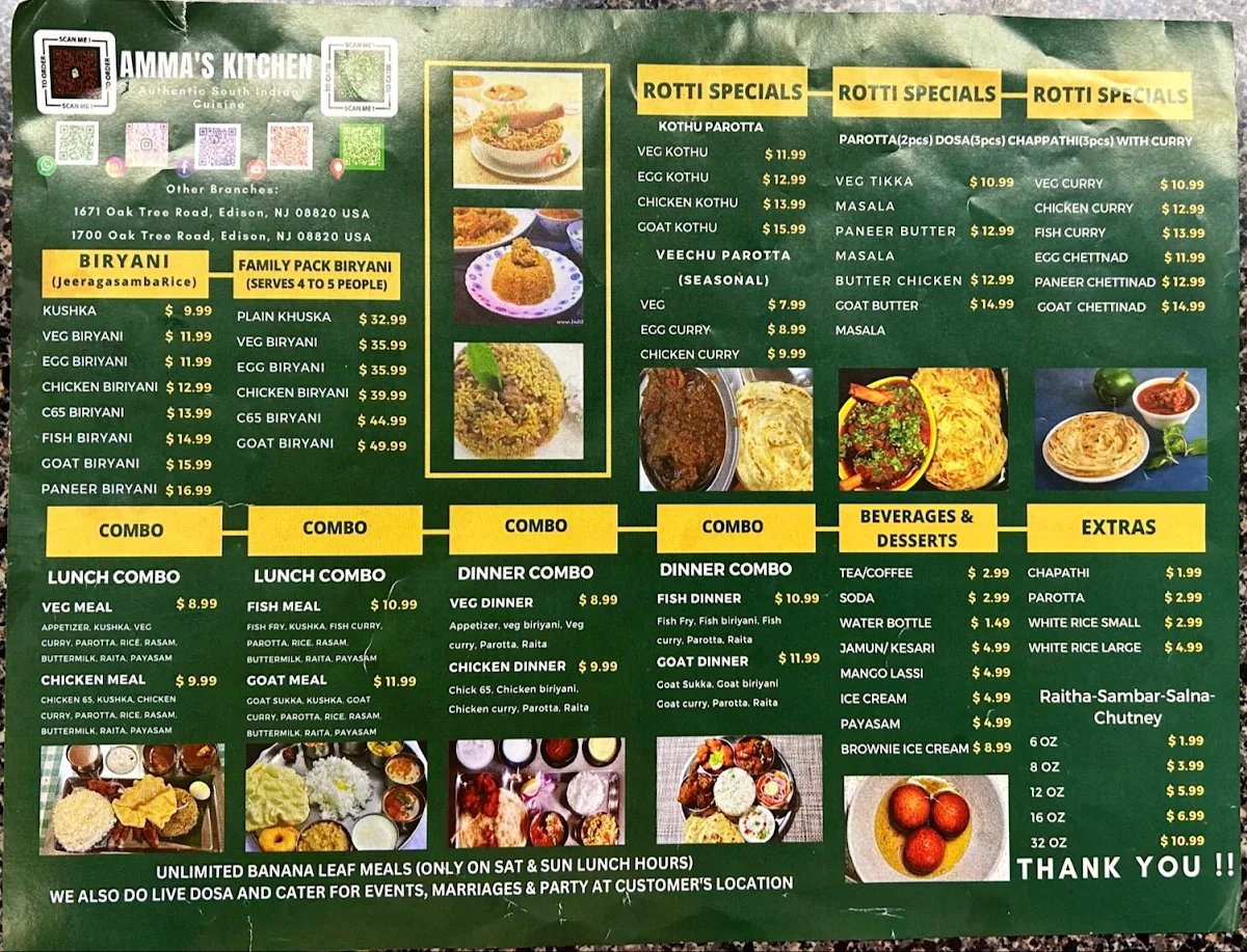 Menu, Amma's Kitchen