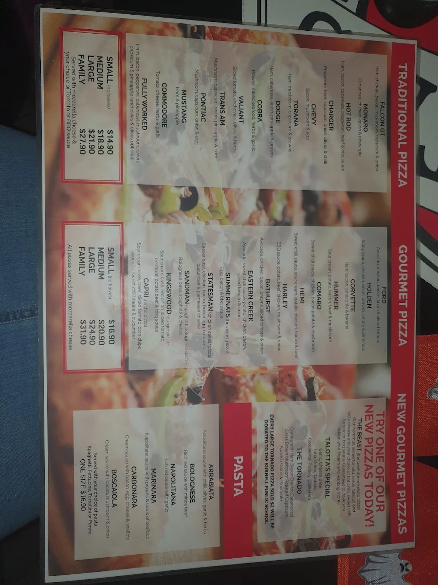 Menu, Talotta's Pizzeria - Kurnell