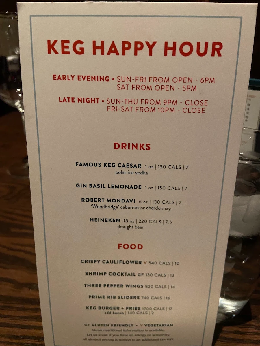 Menu, The Keg Steakhouse + Bar - Windsor Devonshire