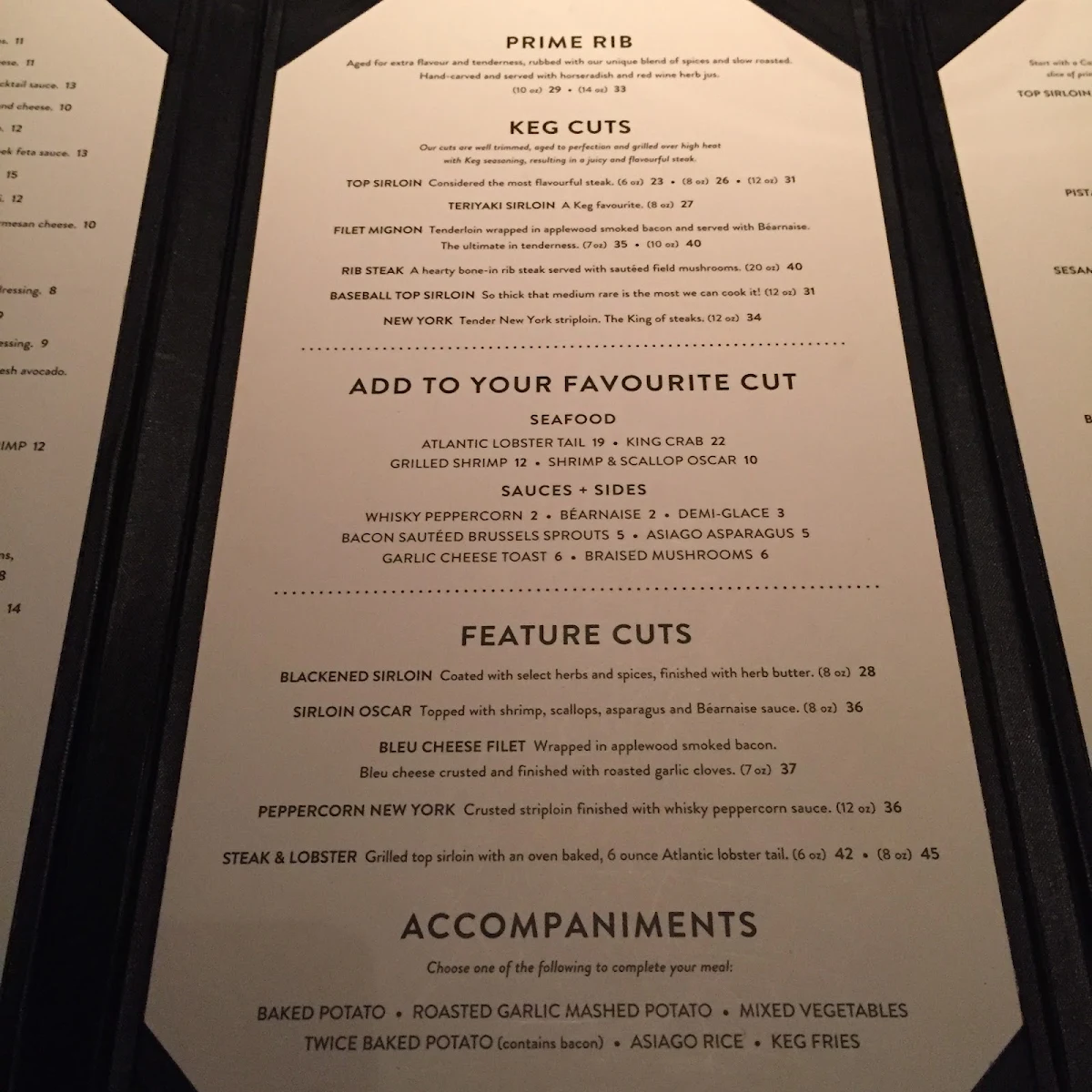Menu, The Keg Steakhouse + Bar - Windsor Devonshire