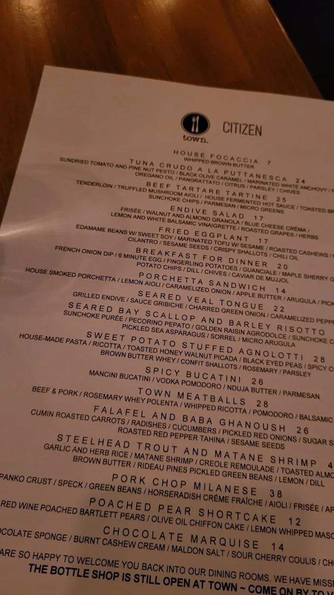 Menu, Town