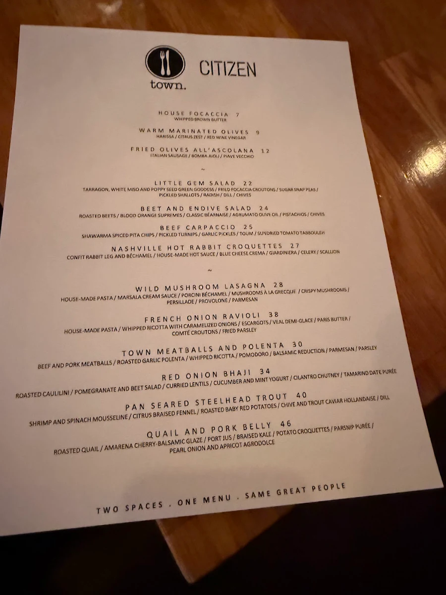 Menu, Town