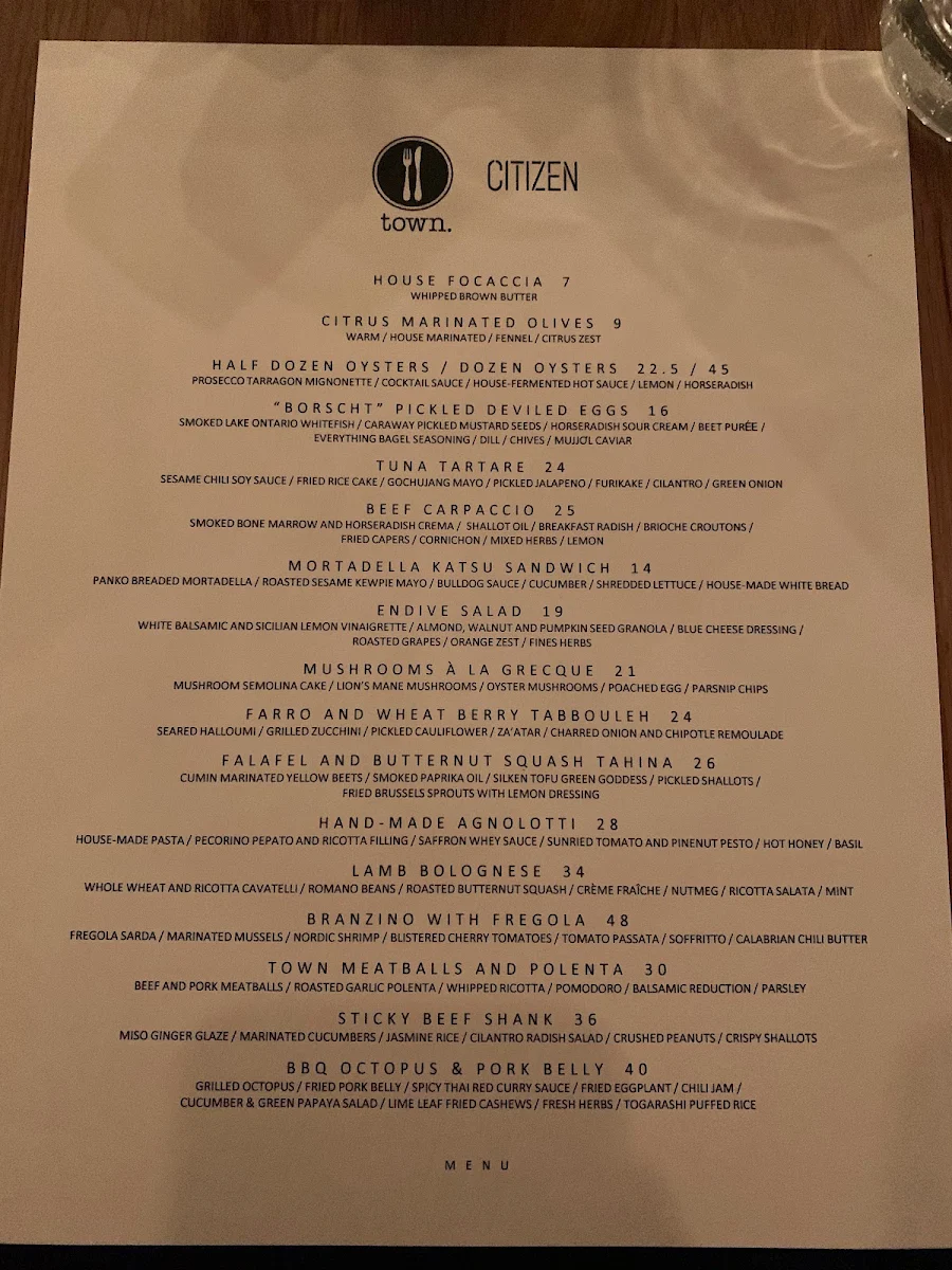 Menu, Town