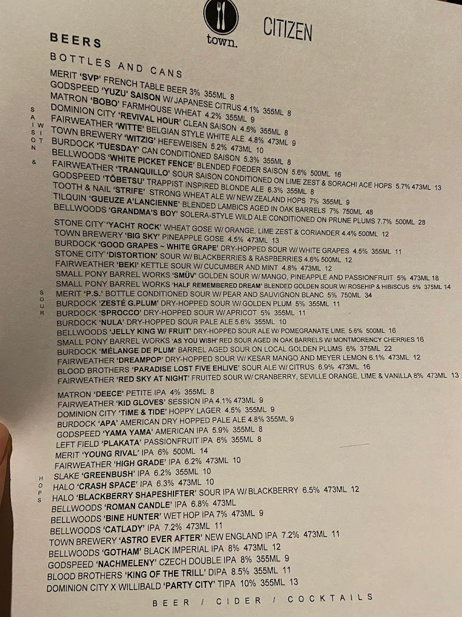 Menu, Town
