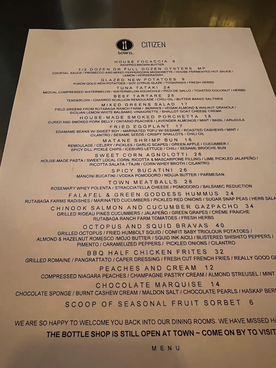 Menu, Town