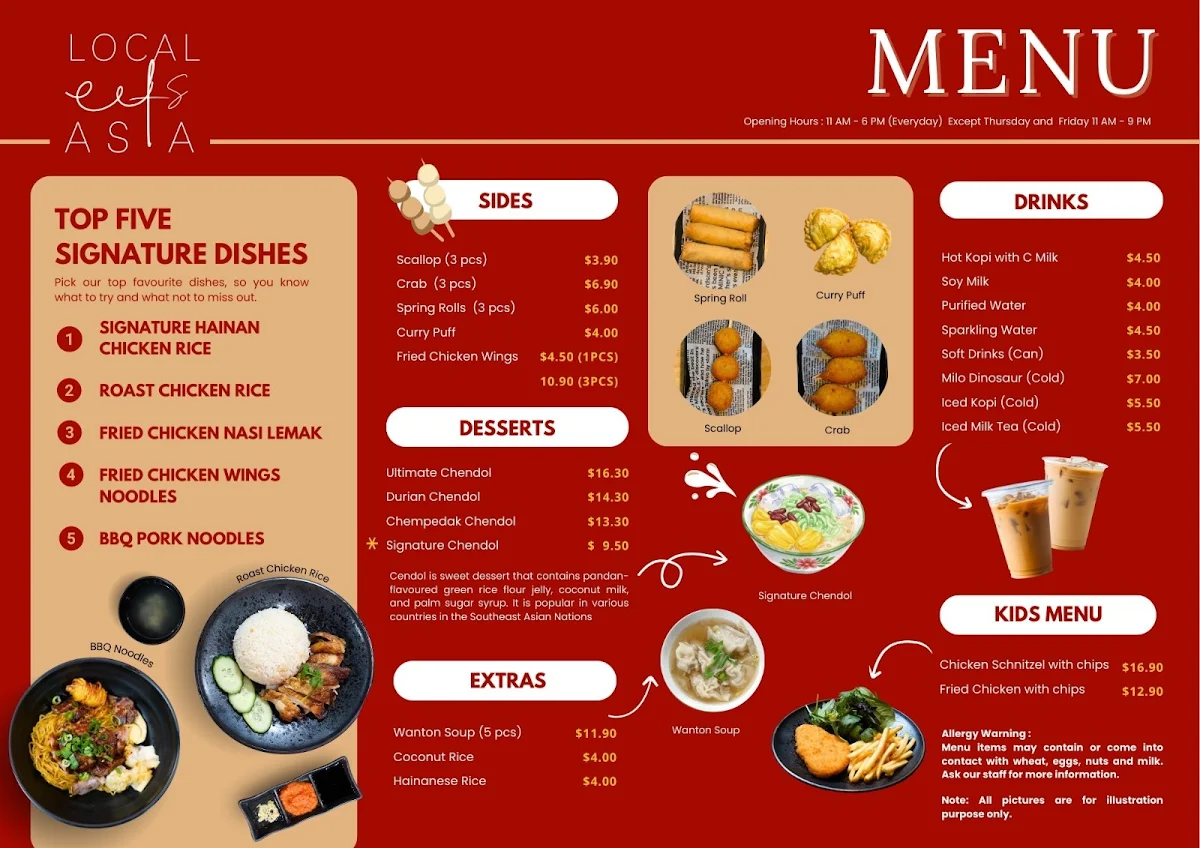Menu, Local Eats Asia