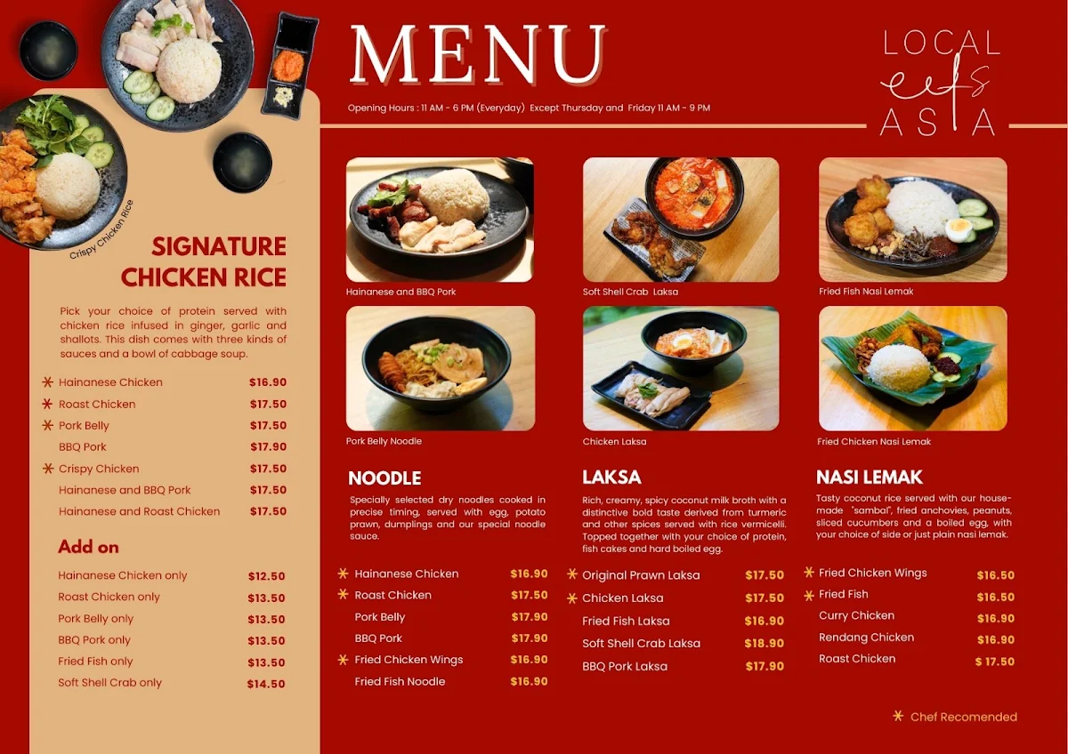 Menu, Local Eats Asia