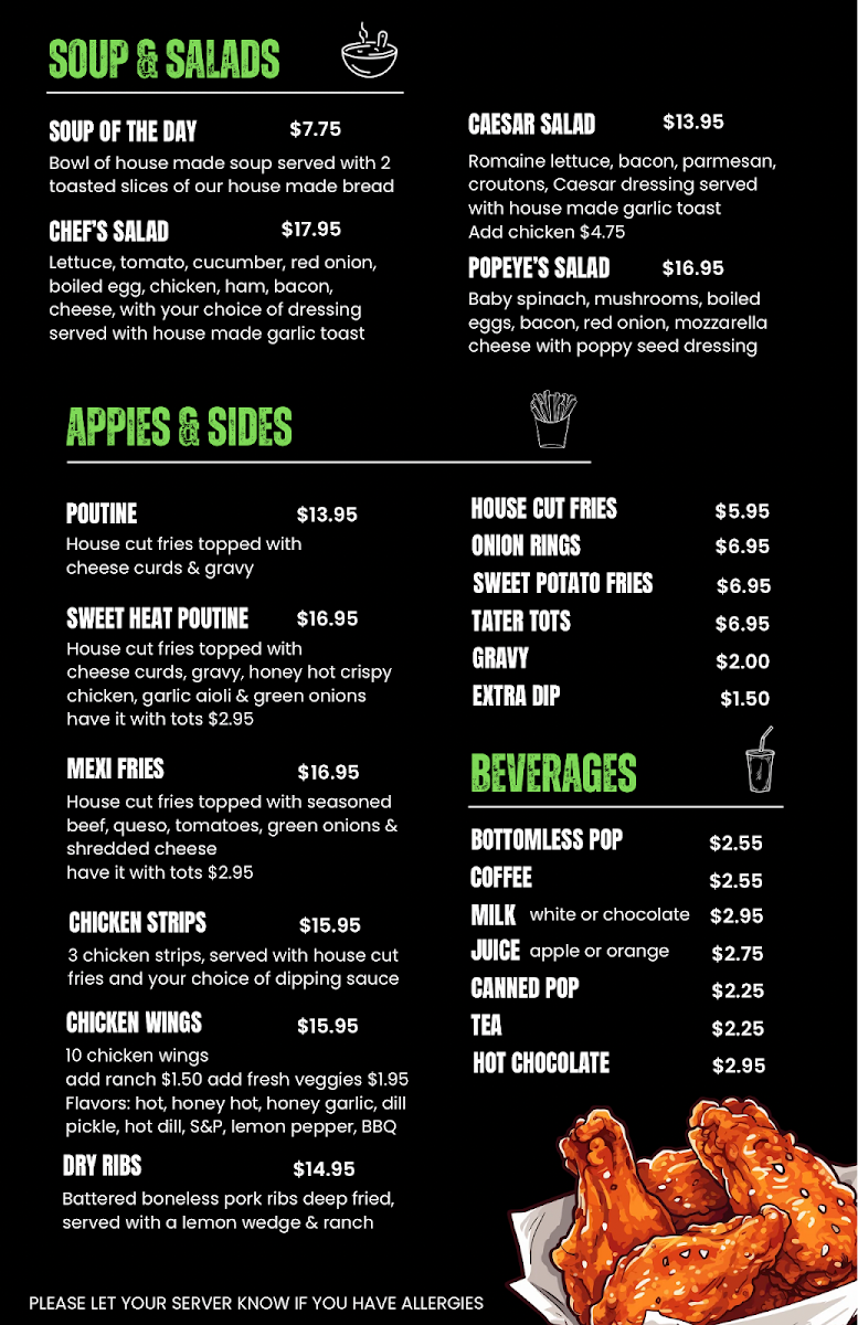 Menu, Belley Up Pub 'N' Grub