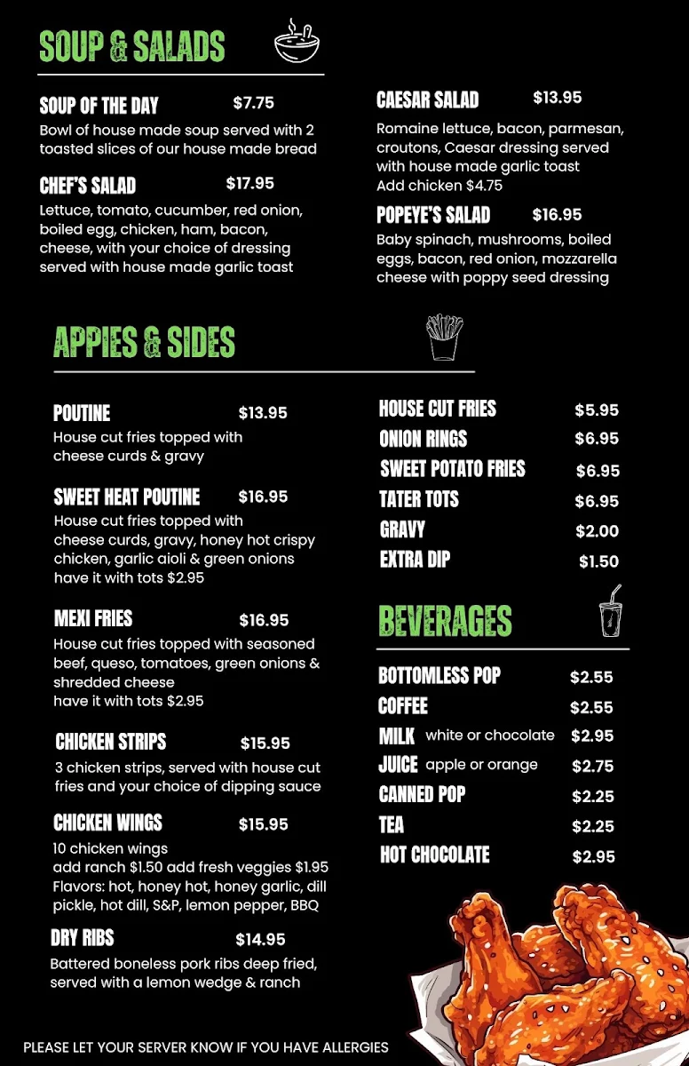 Menu, Belley Up Pub 'N' Grub