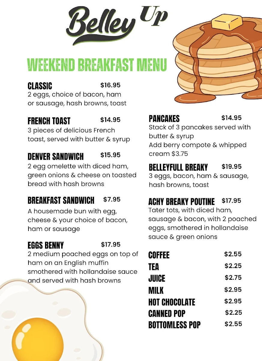 Menu, Belley Up Pub 'N' Grub