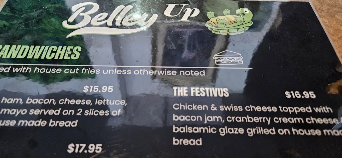 Menu, Belley Up Pub 'N' Grub