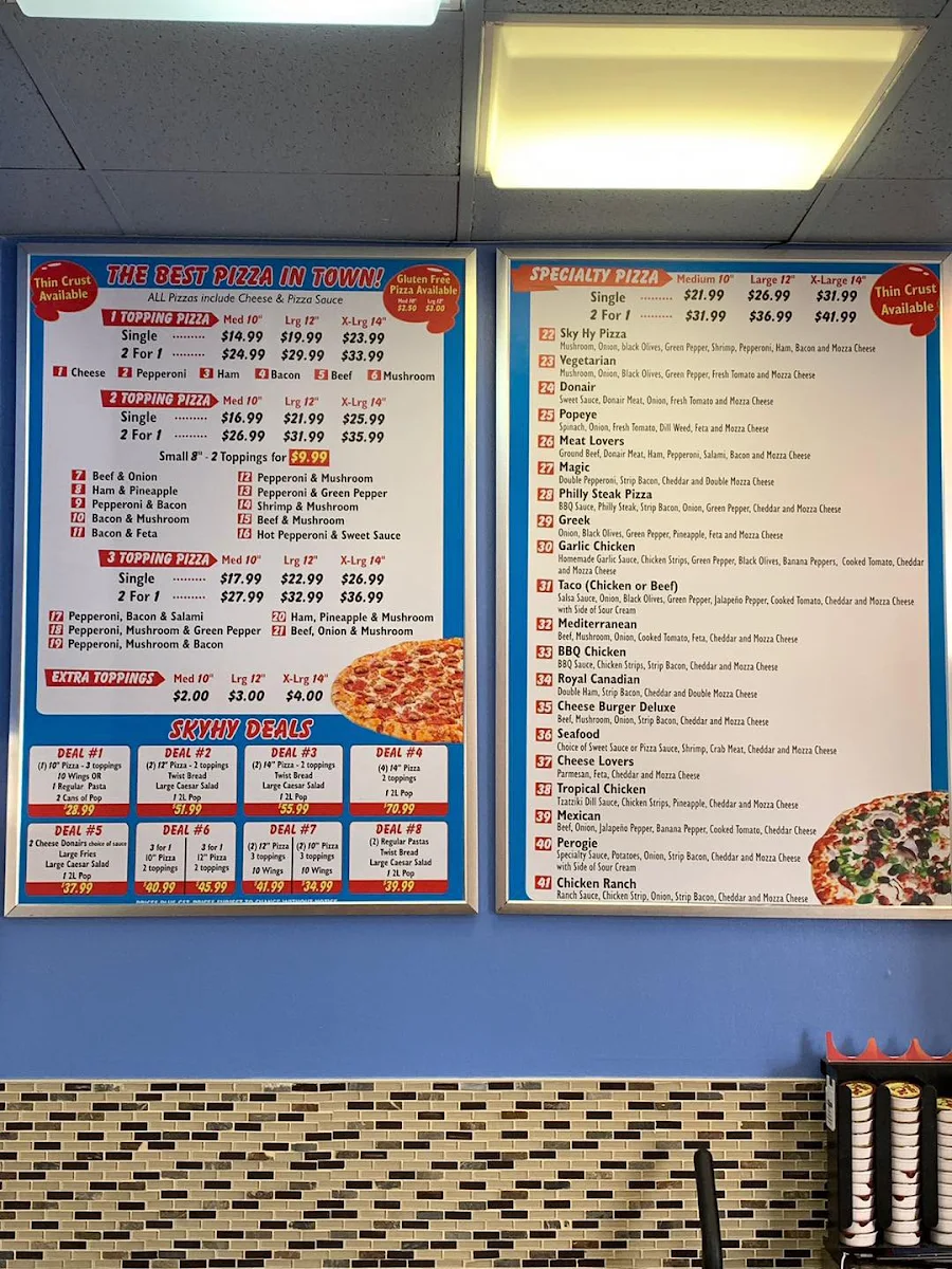 Menu, SkyHy Pizza & Donair