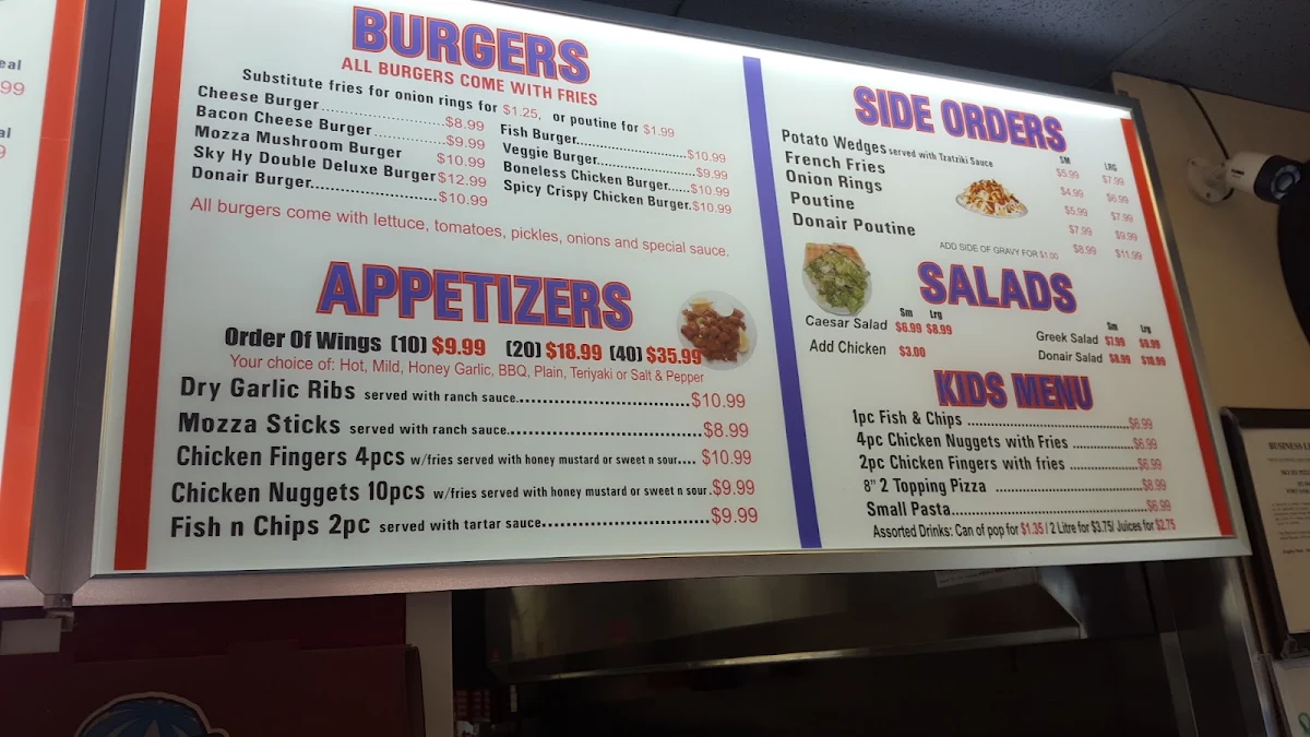 Menu, SkyHy Pizza & Donair