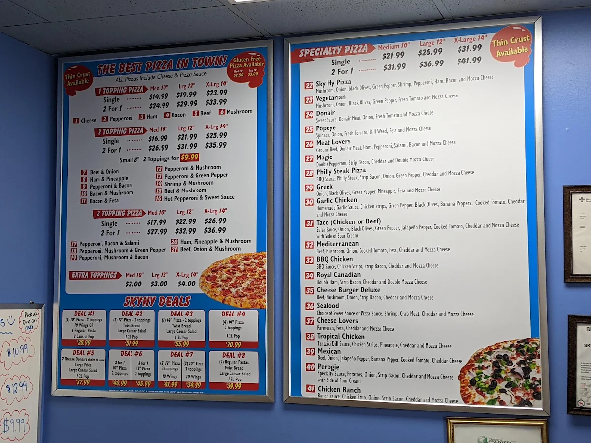 Menu, SkyHy Pizza & Donair