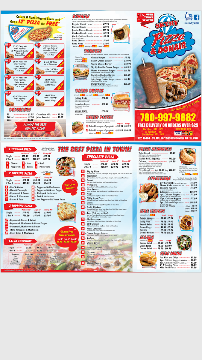 Menu, SkyHy Pizza & Donair