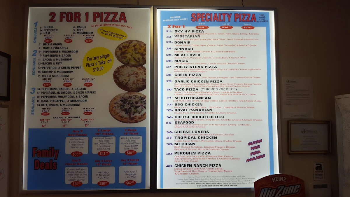Menu, SkyHy Pizza & Donair