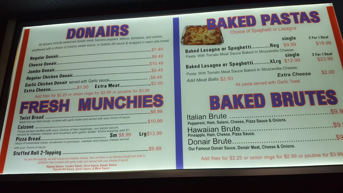 Menu, SkyHy Pizza & Donair