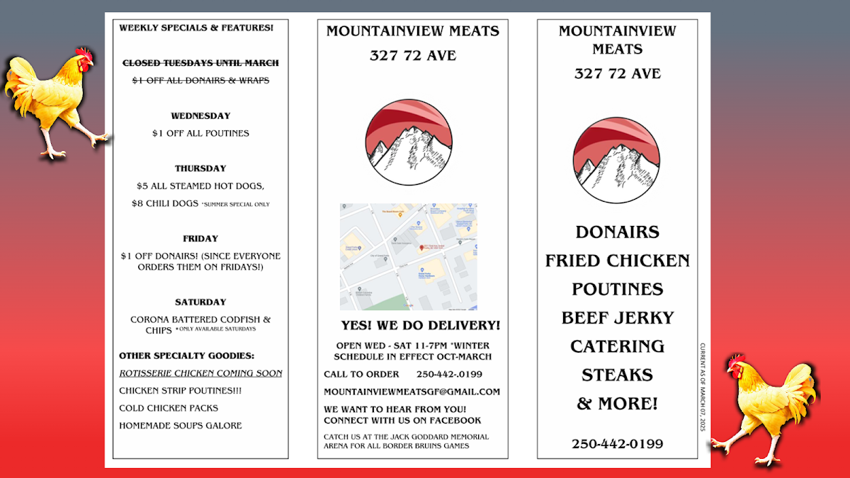 Menu, MountainView Meats