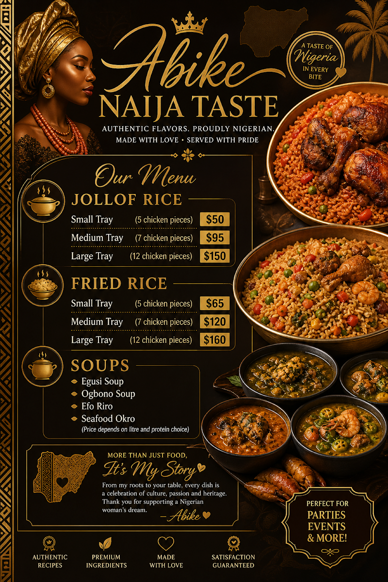 Menu, ABIKE NAIJA TASTE