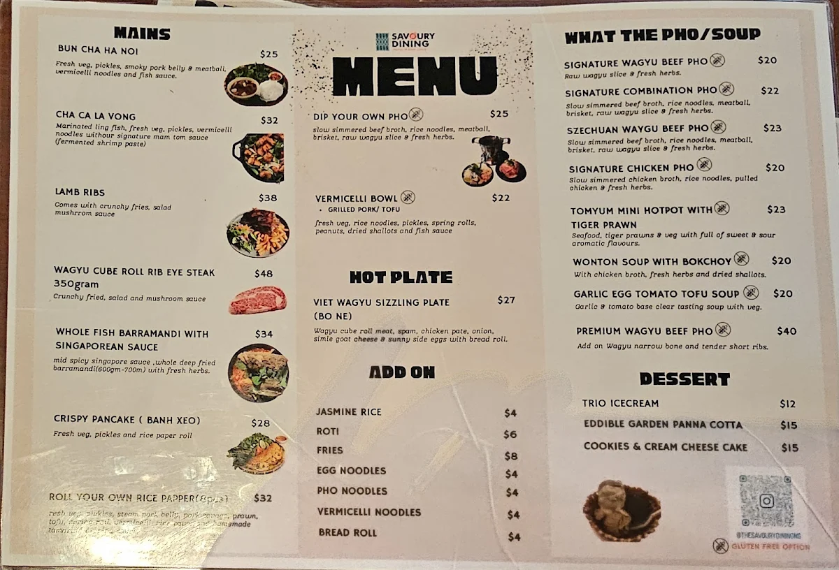 Menu, Savoury Dining & Bar North Strathfield