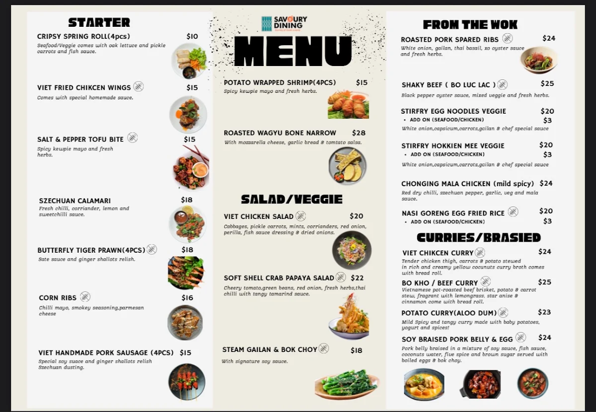 Menu, Savoury Dining & Bar North Strathfield