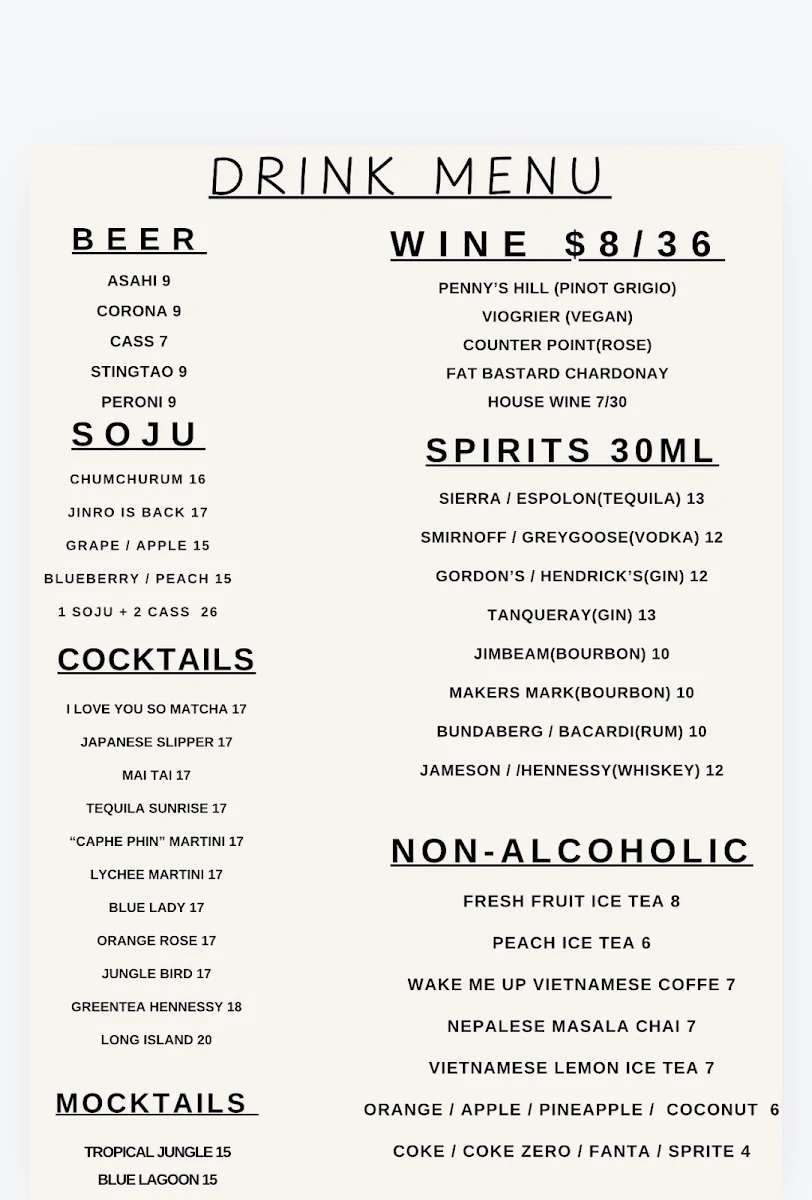 Menu, Savoury Dining & Bar North Strathfield