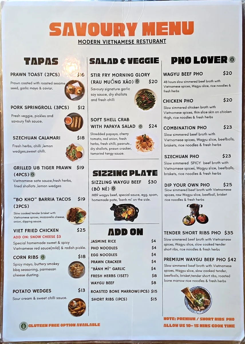 Menu, Savoury Dining & Bar North Strathfield