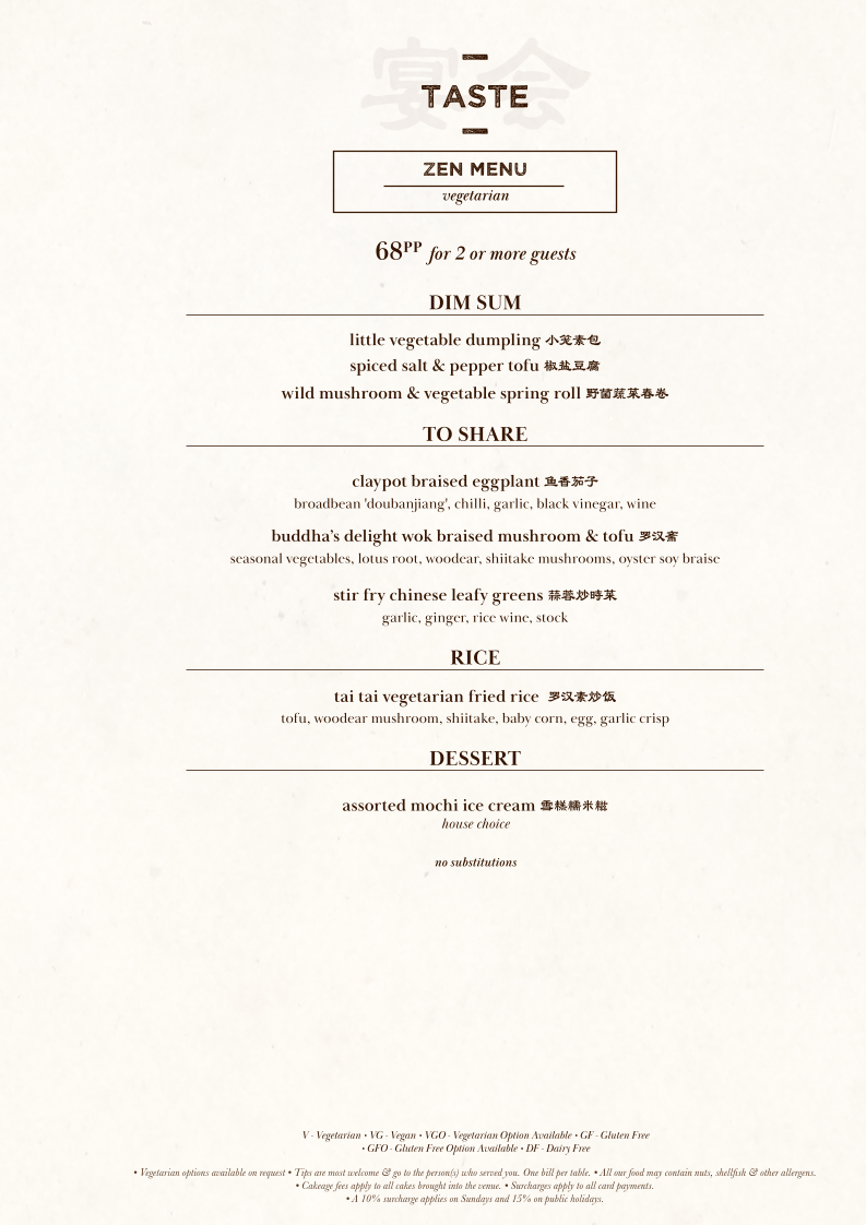 Menu, Tai Tai