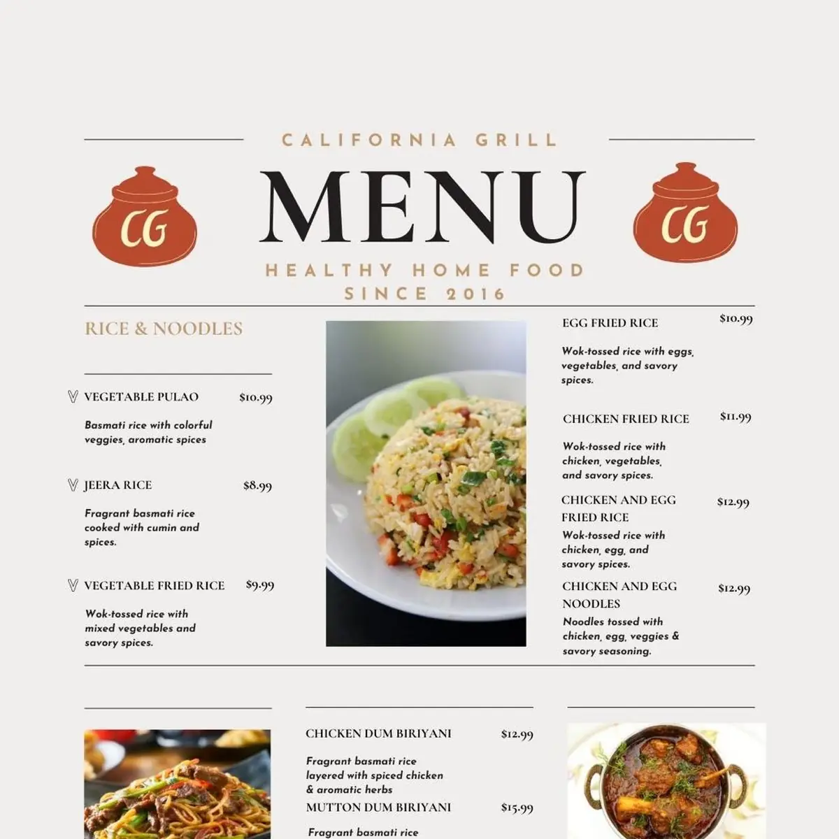 Menu, California Grill