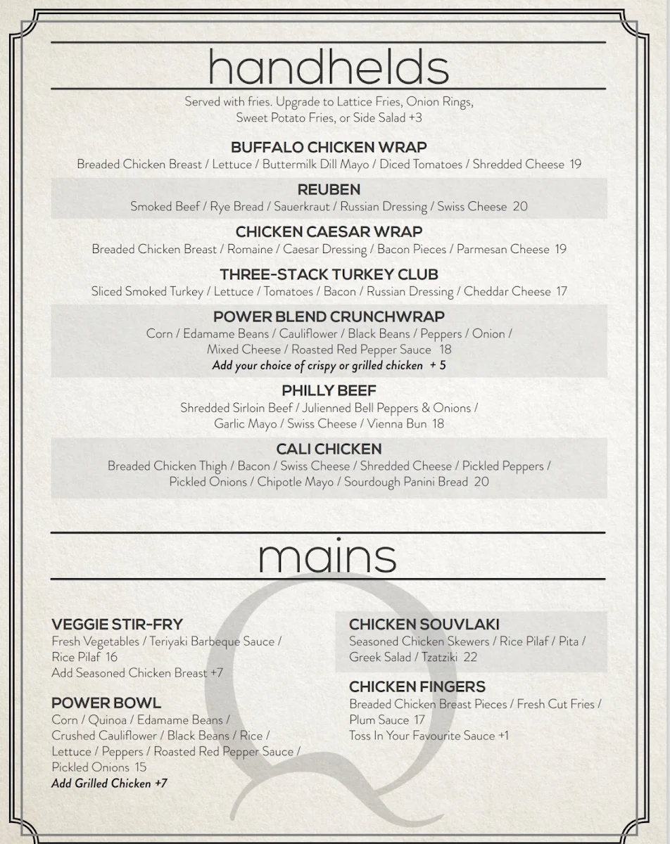 Menu, On The Rocks Bar & Grill - Quarry Golf Club