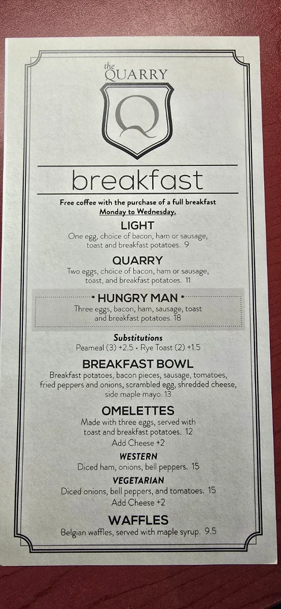 Menu, On The Rocks Bar & Grill - Quarry Golf Club