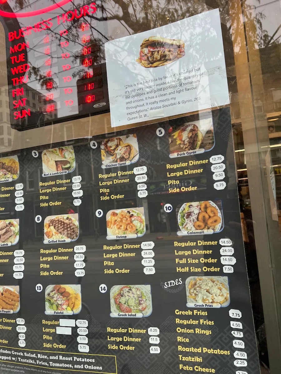 Menu, Aristos Souvlaki & Gyros