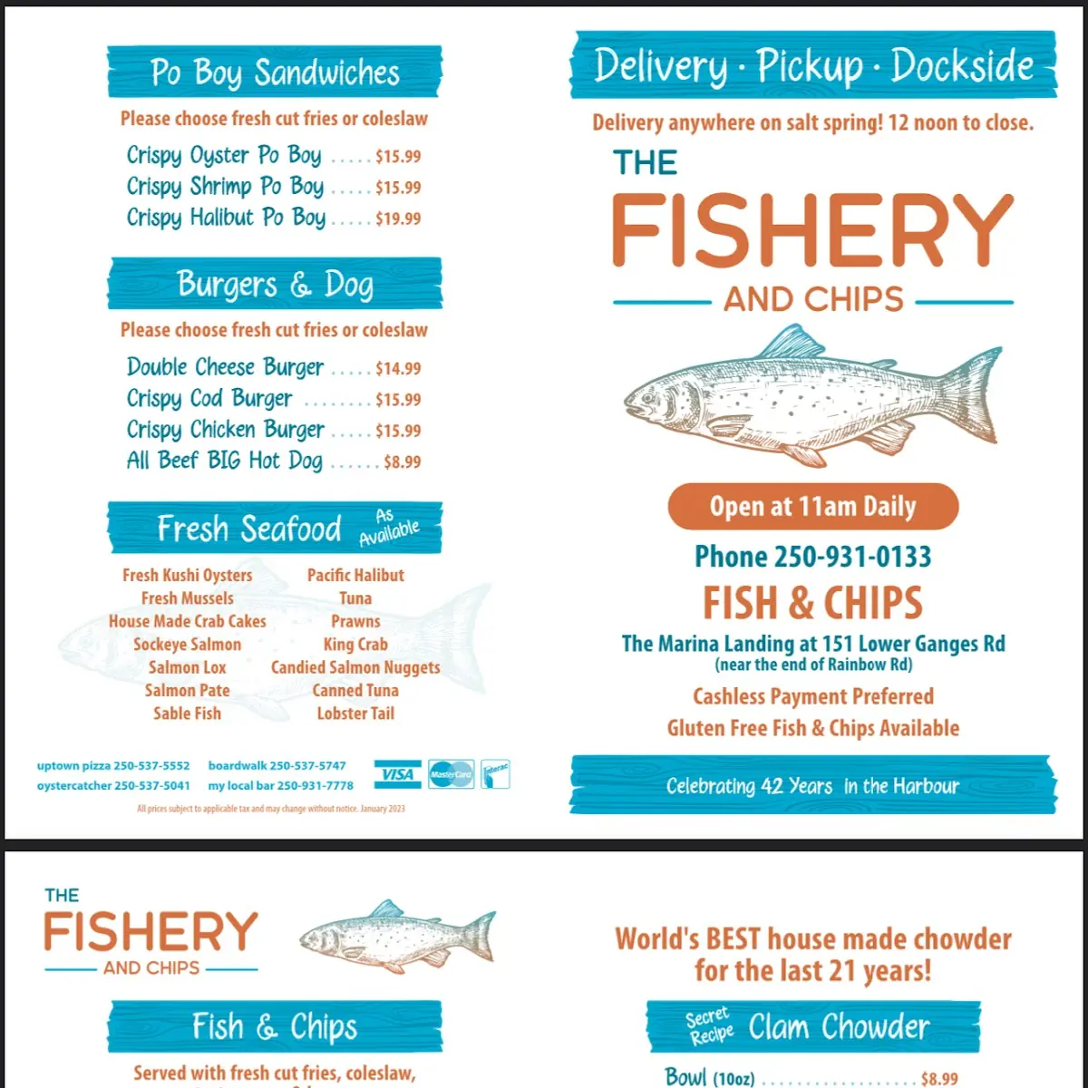 Menu, Fishery & Chips