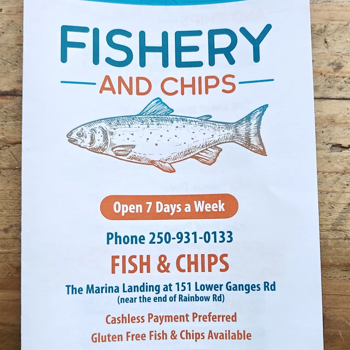 Menu, Fishery & Chips