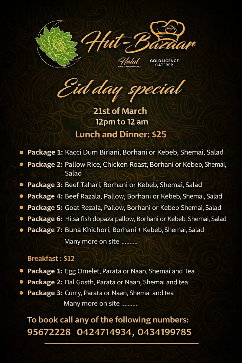 Menu, Hut-Bazaar