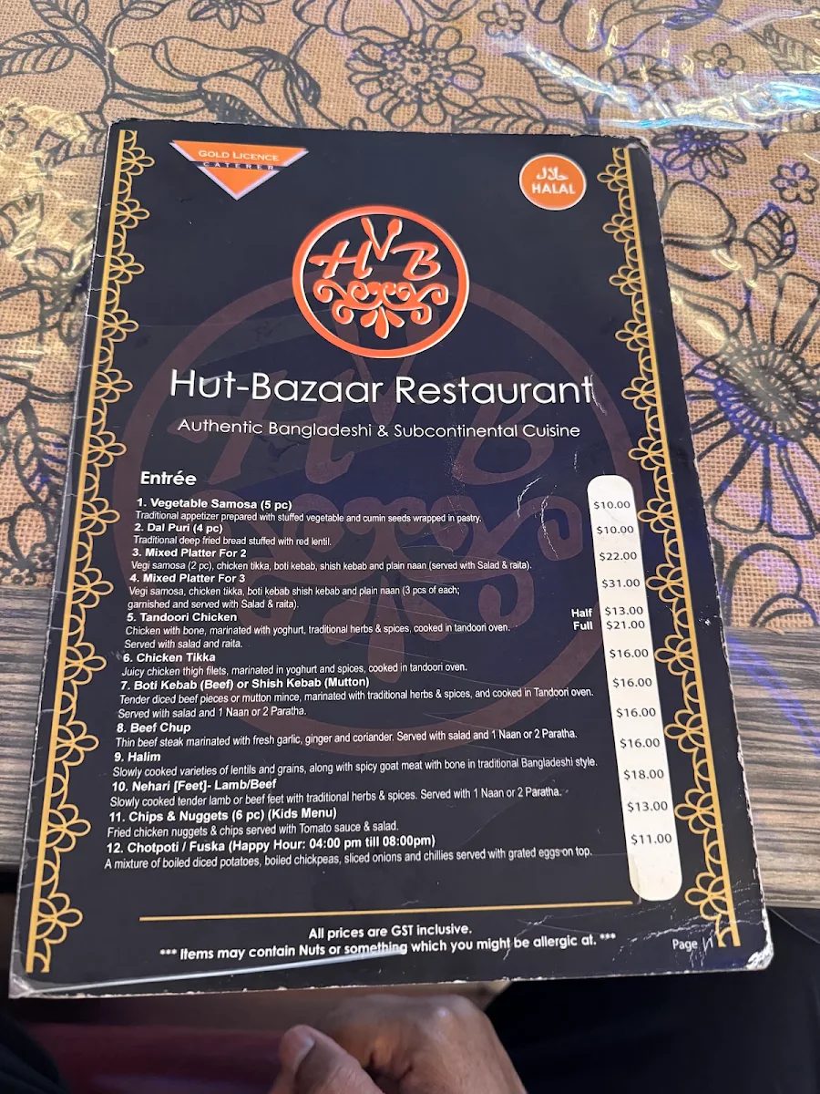 Menu, Hut-Bazaar