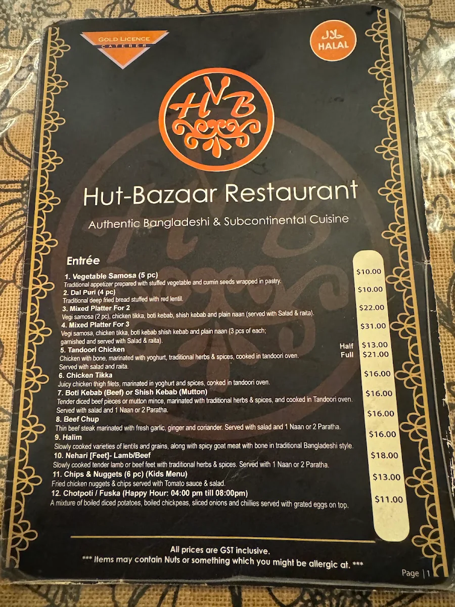 Menu, Hut-Bazaar