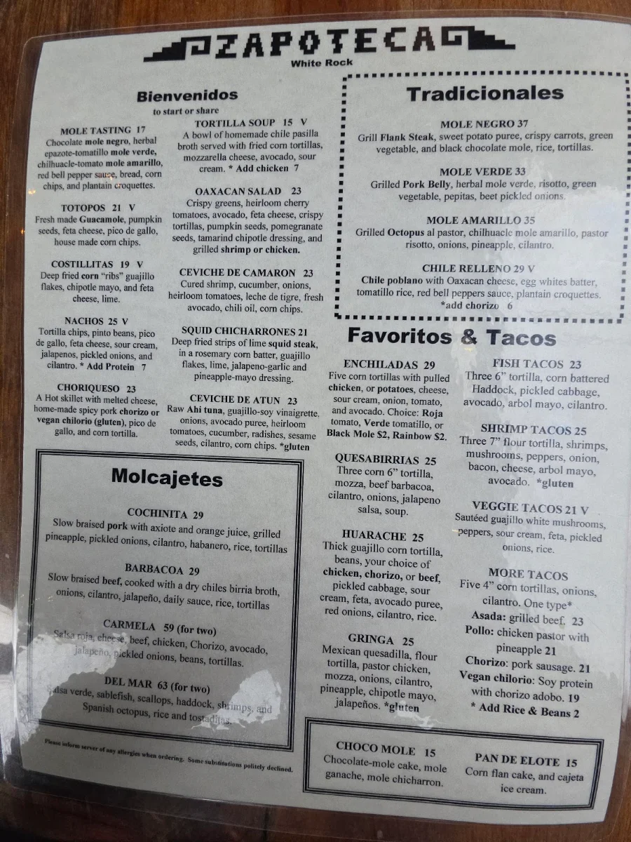 Menu, Zapoteca