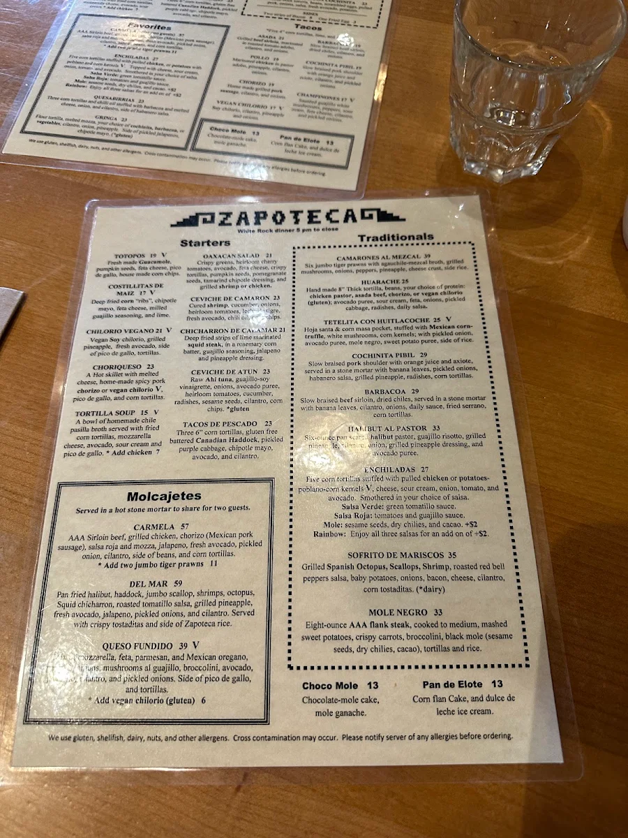 Menu, Zapoteca