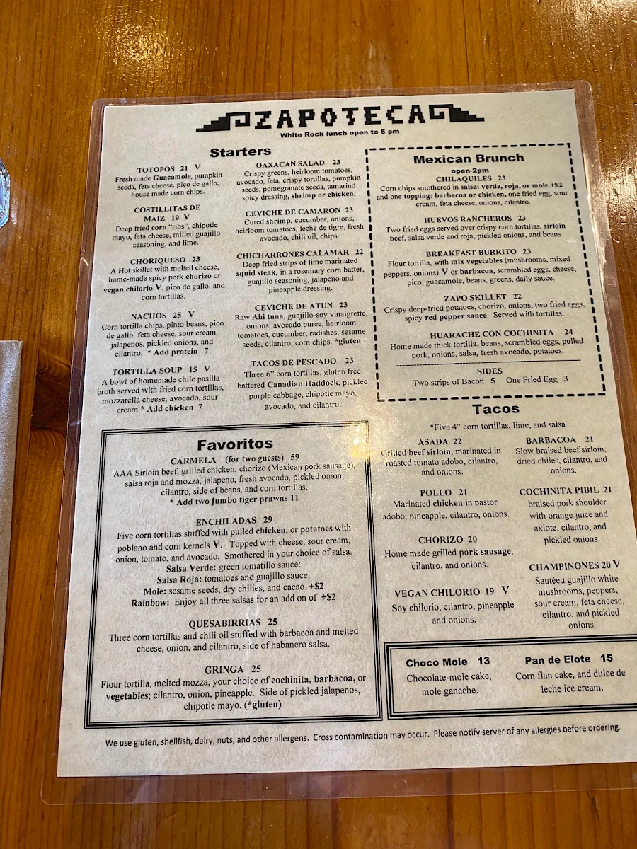 Menu, Zapoteca