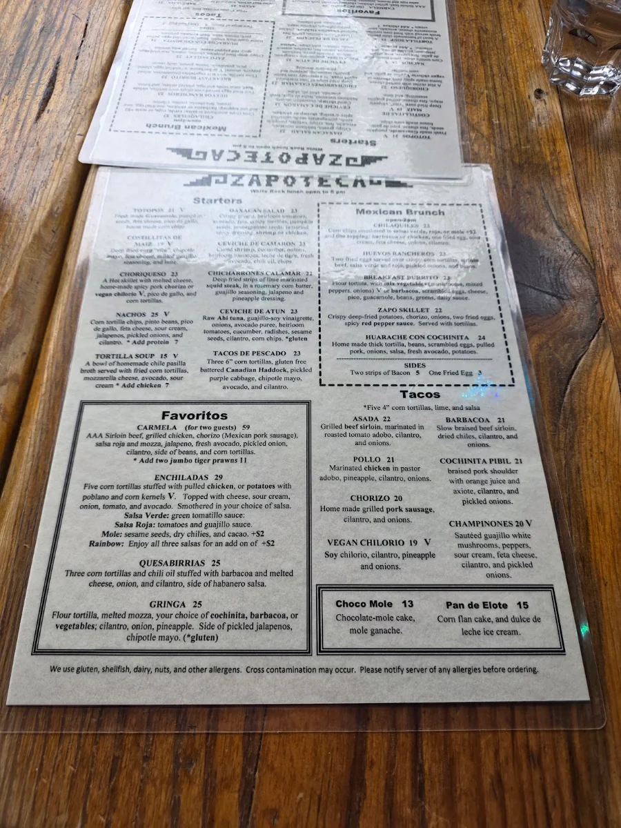 Menu, Zapoteca