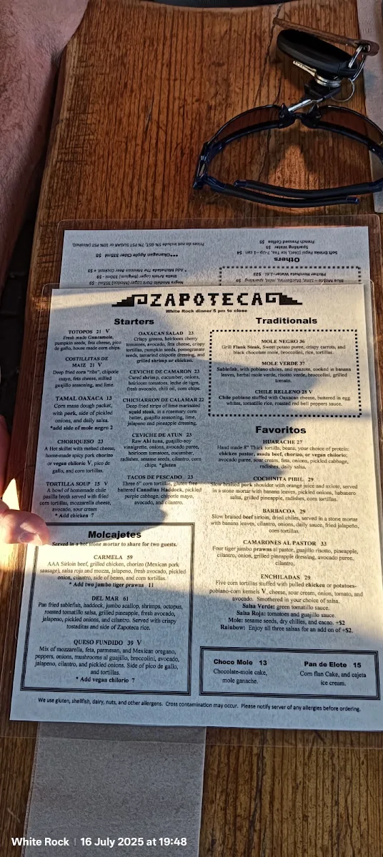 Menu, Zapoteca