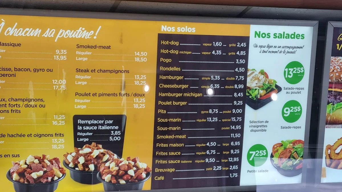 Menu, Le Petit Québec Sainte-Hyacinthe