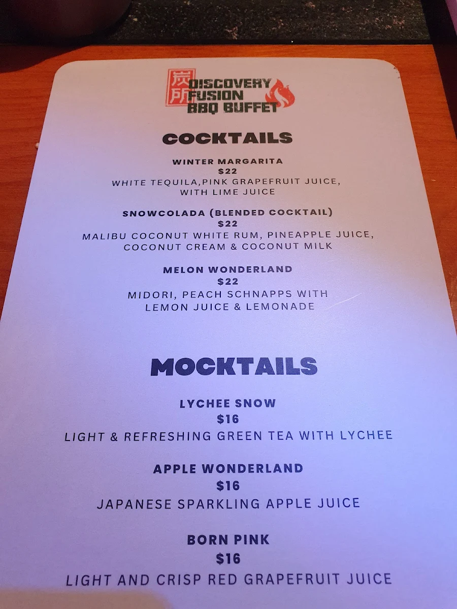 Menu, Discovery Fusion BBQ Buffet 炭所