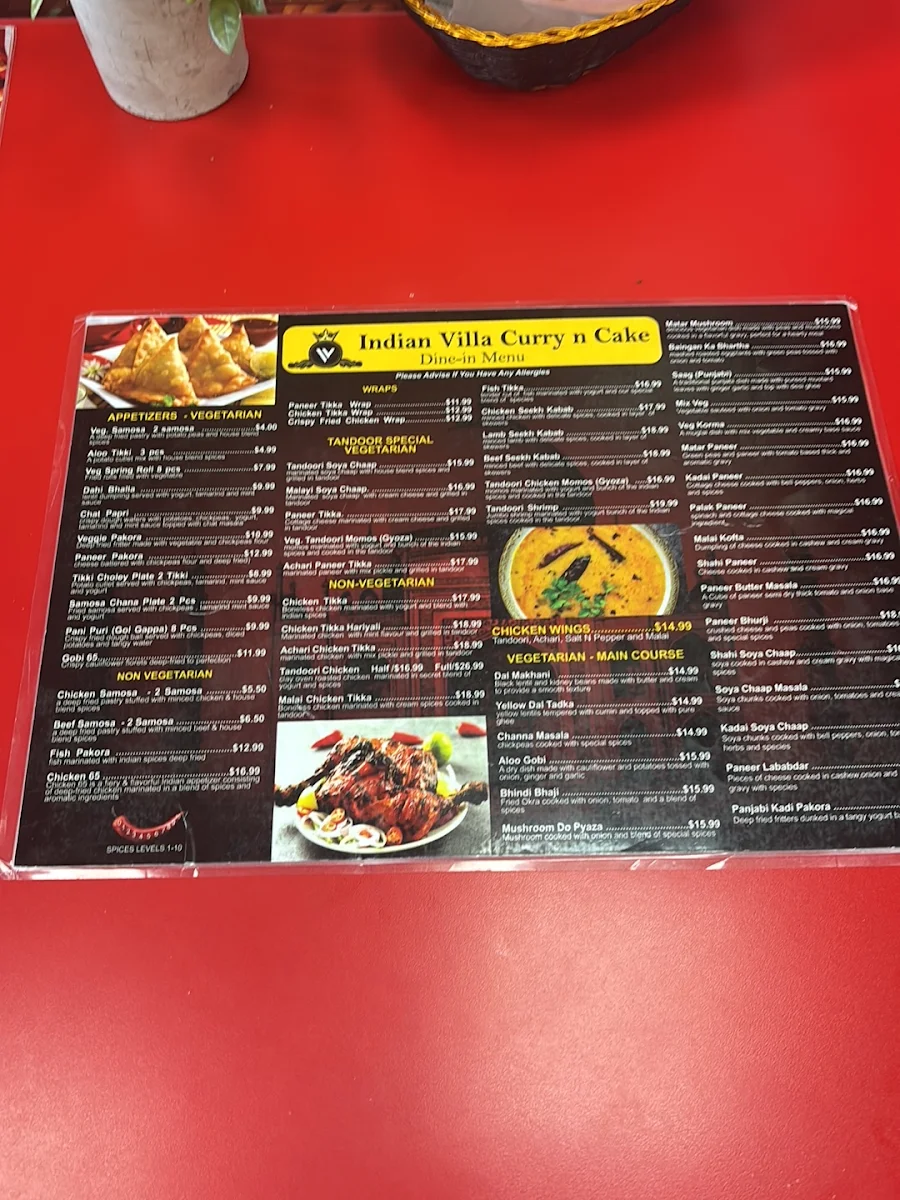 Menu, Indian Villa Curry N Cake