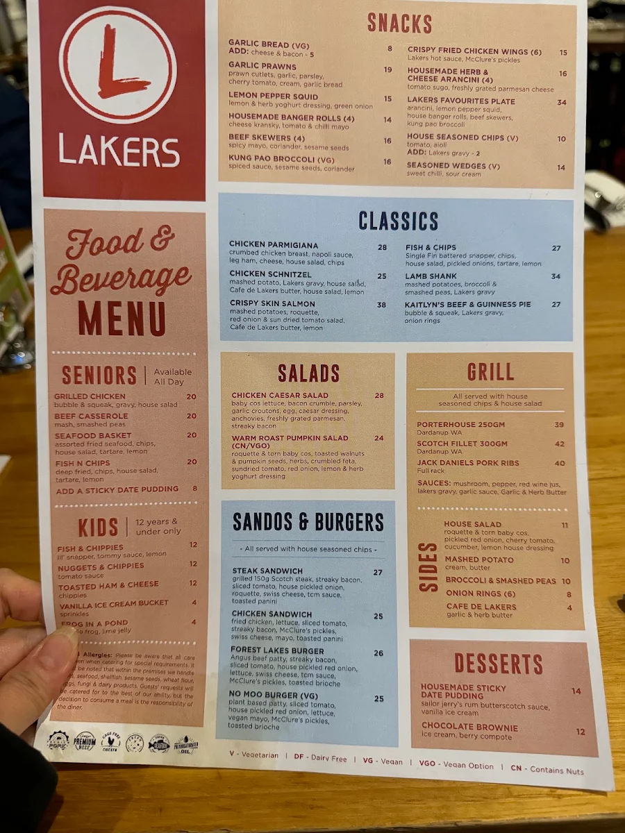 Menu, Lakers Tavern